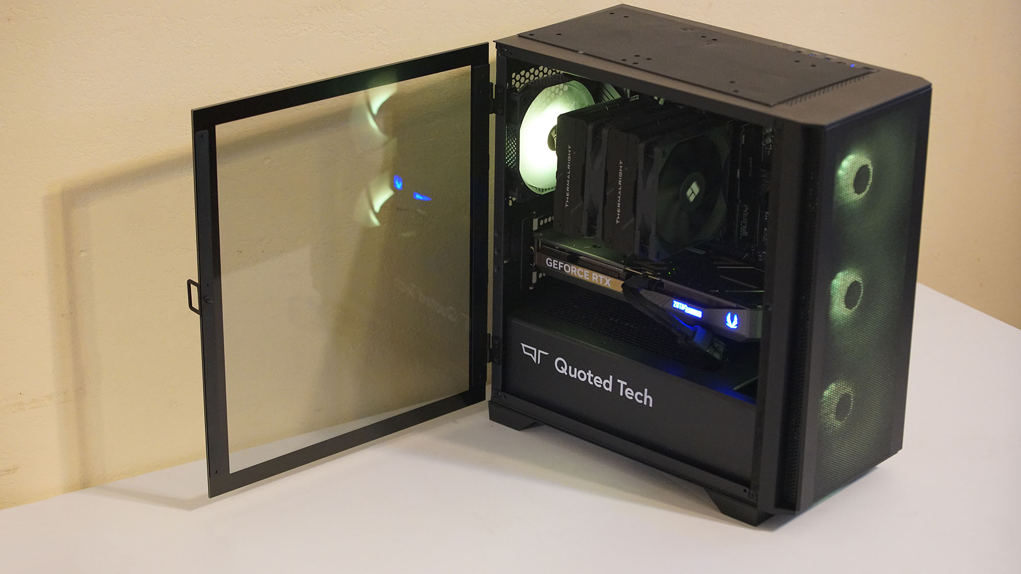 A Quoted Tech Shield gaming PC on a desk