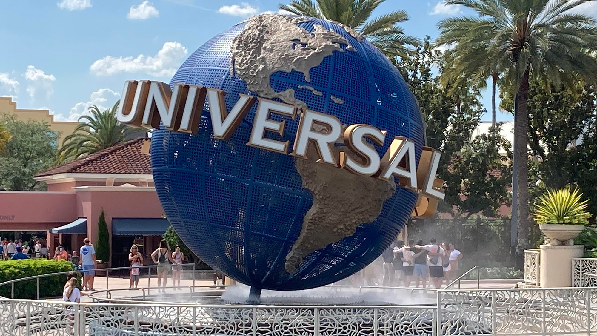 The ball outside of Universal Orlando at CityWalk. Fans line up to take pics outside the railing.