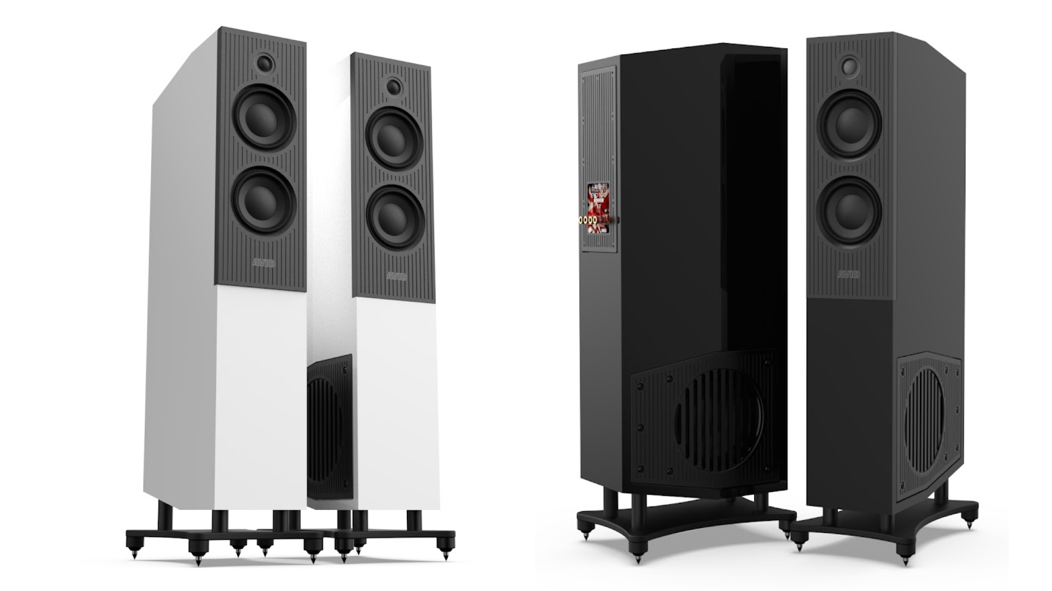 The EVO TWO speakers are available in black or white gloss finishes.