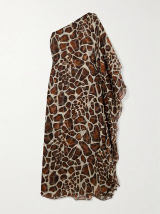 Helena One-Sleeve Printed Silk-Chiffon Midi Dress