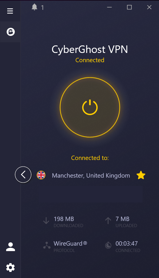 CyberGhost Windows connected home screen