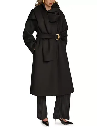 Wool-Blend Belted Scarf Coat