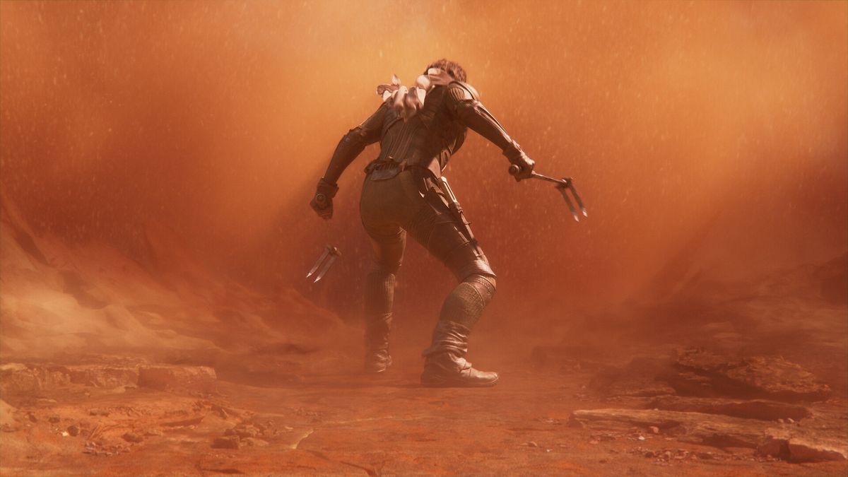 A character faces a sand worm in Dune Awakening.