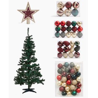 christmas tree with colourful decoration balls and white background