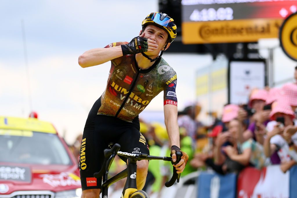 SERRE CHEVALIER FRANCE JULY 13 Jonas Vingegaard Rasmussen of Denmark and Team Jumbo Visma celebrates at finish line as stage winner and new Yellow Leader Jersey during the 109th Tour de France 2022 Stage 11 a 1517km stage from Albertville to Col de Granon Serre Chevalier 2404m TDF2022 WorldTour on July 13 2022 in Col de GranonSerre Chevalier France Photo by Tim de WaeleGetty Images