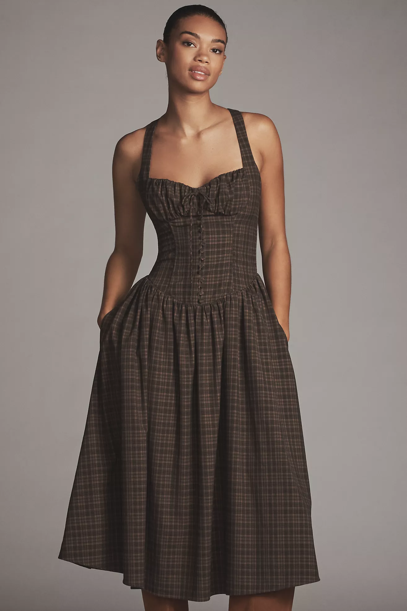 For Love &amp;amp; Lemons Halter Basque-Waist Midi Dress