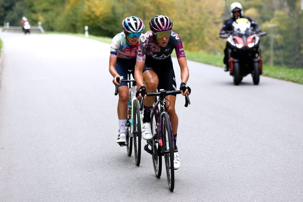 Riders on the course of stage 3 of Tour de Romandie Feminin on 9th October 2022