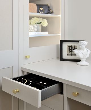 Jewelry drawer in vanity area of walk-in closet
