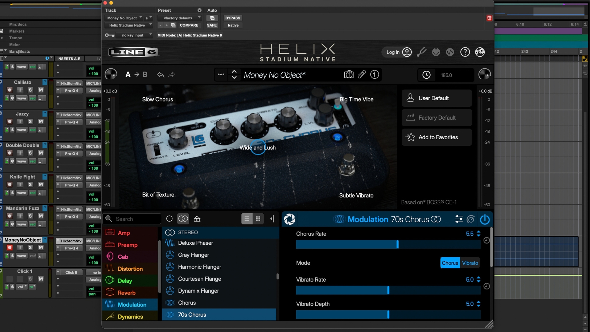 A screenshot of Line 6 Helix Stadium Native amp sim software