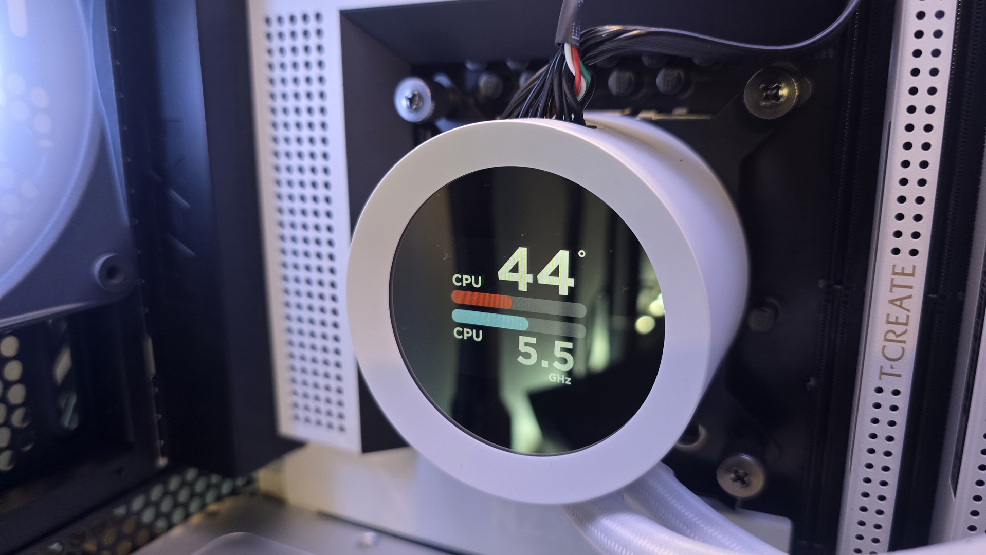 The NZXT Kraken Plus 360 RGB liquid cooler installed in a test bench.
