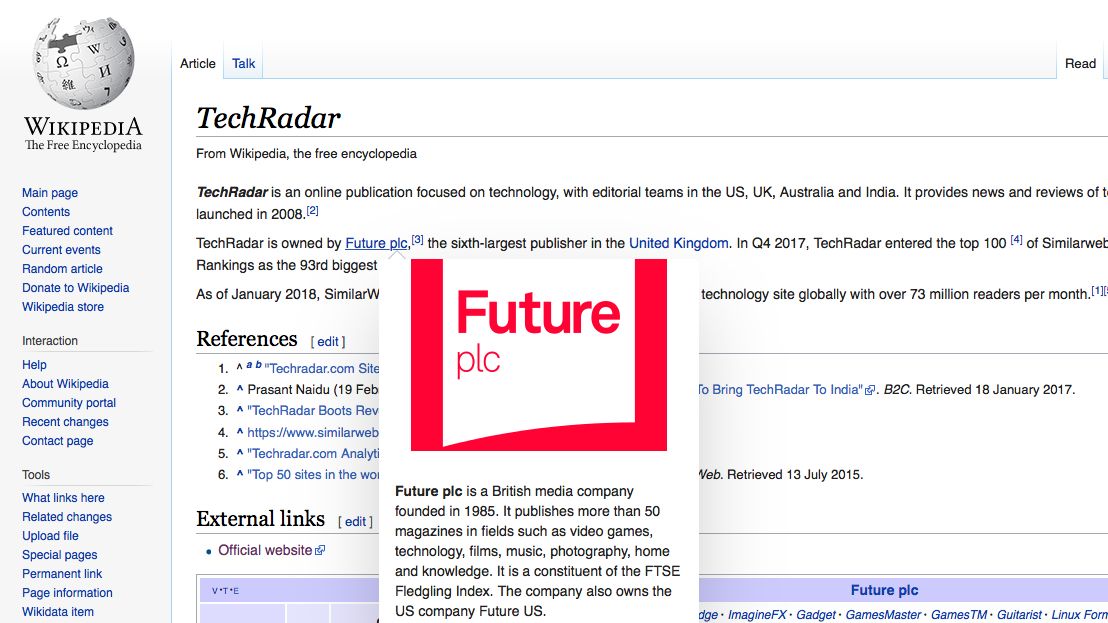 Page preview on Wikipedia