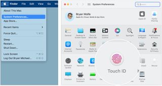 To delete and re-add your Touch ID fingerprints on Mac, click on the Apple menu at the top left, then select System Preferences from the drop down menu. Select Touch ID.