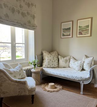french country style living room with rug and elegant sofa