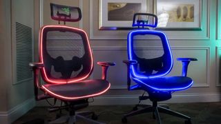 Two of Razer's Project Arielle concept chairs next to each other with the one on the left in heating mode and the one on the right in cooling mode