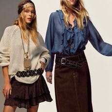 Zara ruffle skort. Zara ruffle top and denim flare skirt. Zara fringed wrap skirt. 