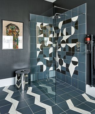 Artistic bathroom tile ideas with a floor-to-ceiling scheme by Caz-Myers-Design