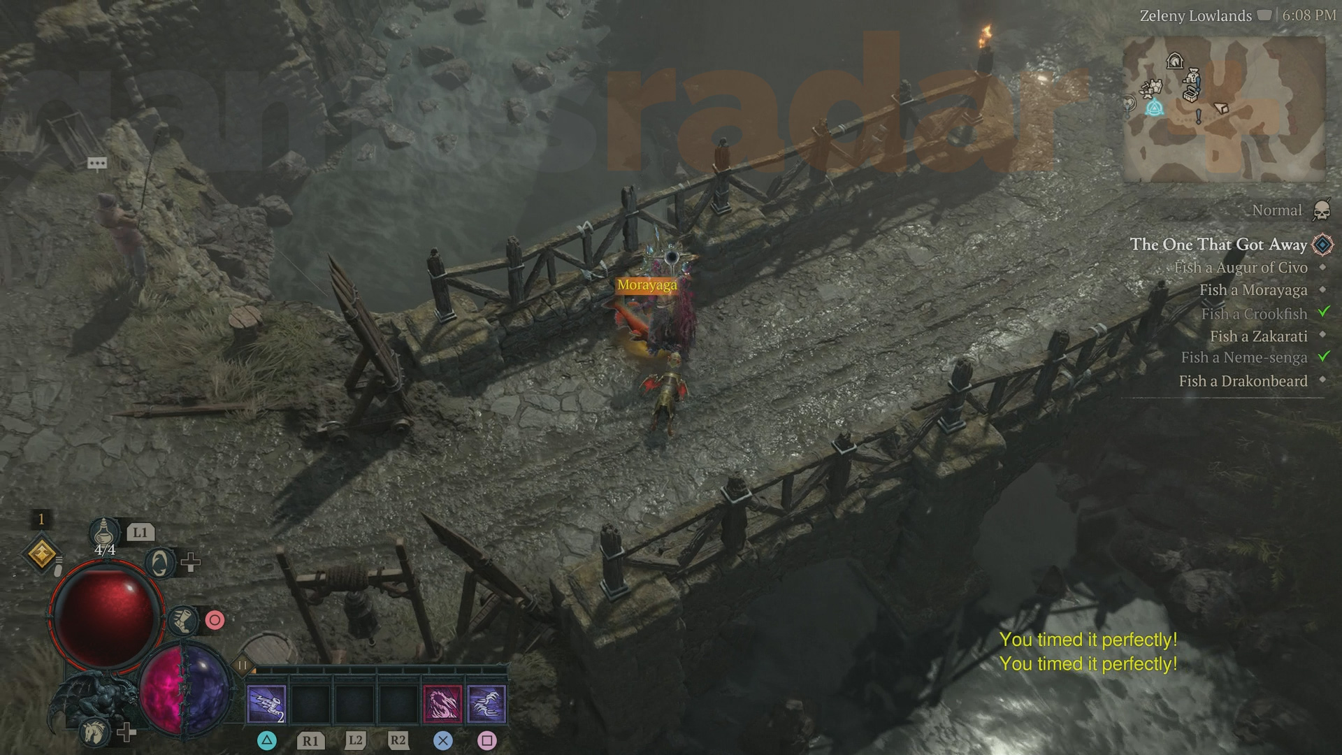 Catching a Morayaga fish during the Diablo 4 The One That Got Away quest