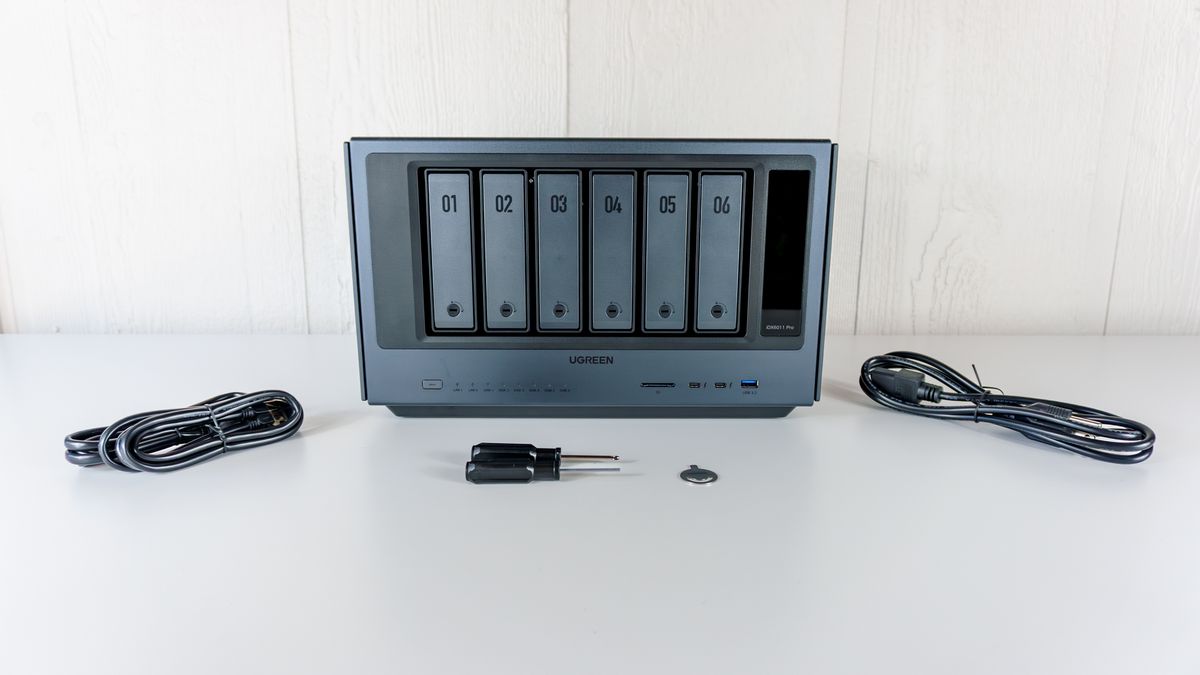 The Ugreen iDX6011 Pro NAS unboxed on a table