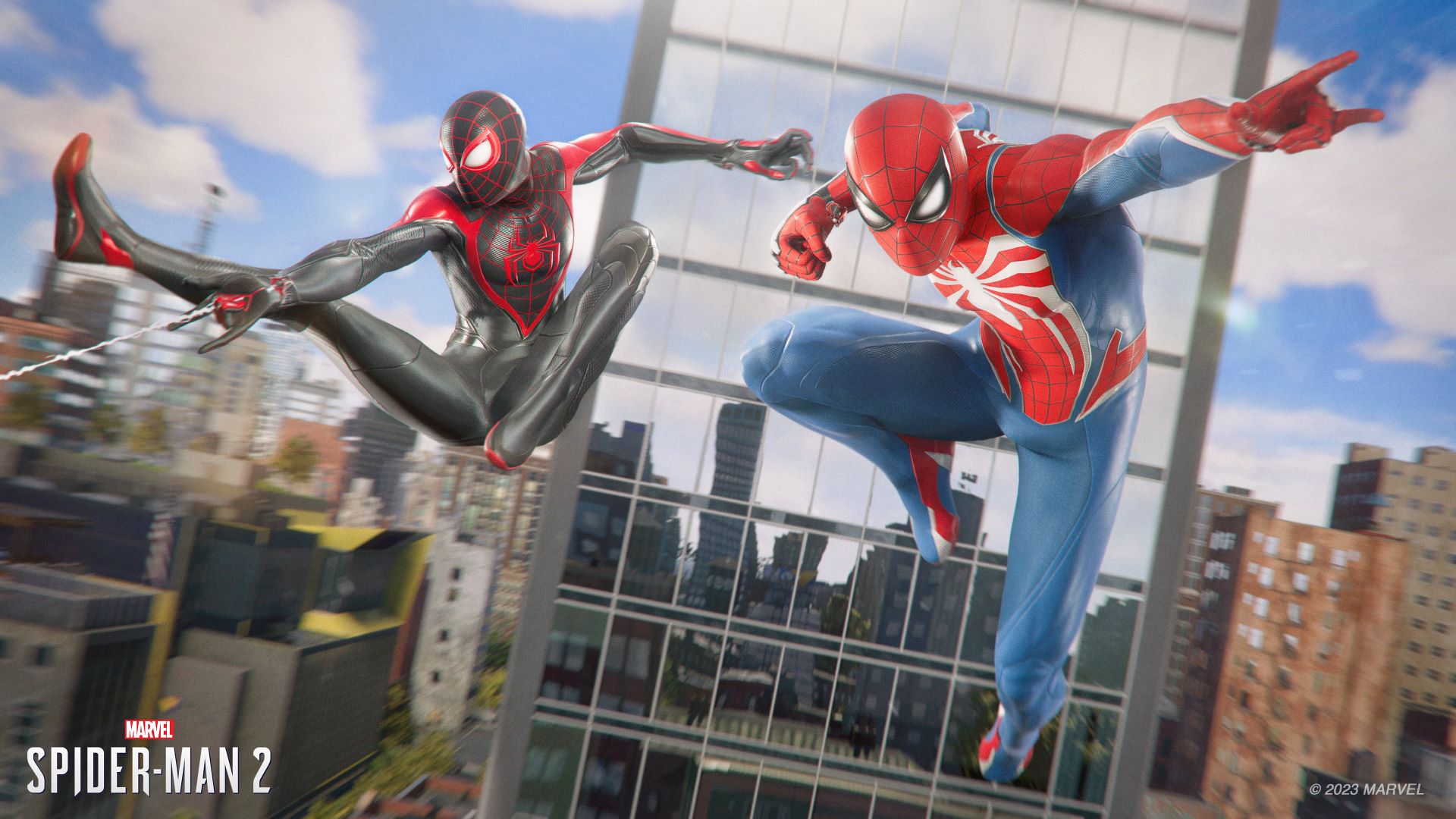  When you switch between Miles Morales and Peter Parker in Marvel's Spider-Man 2, you'll still see the other one swinging around town 