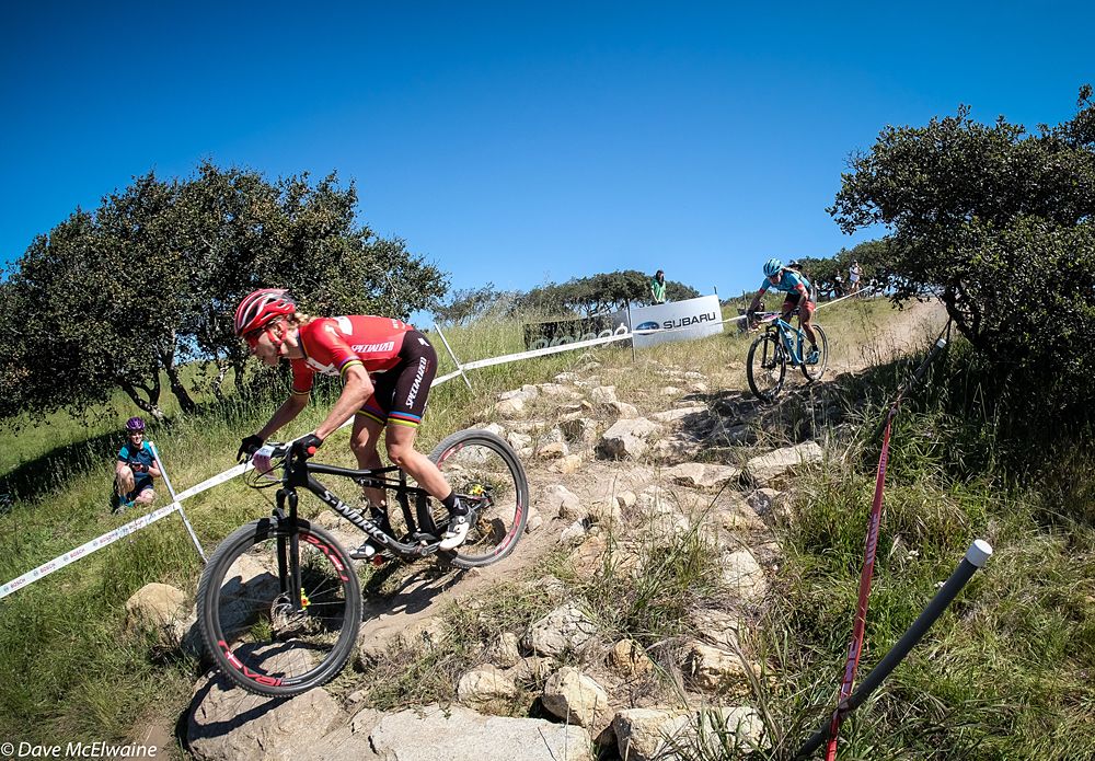 Annika Langvad (Specialized) following Kate Courtney (Specialized) who she won Cape Epic with