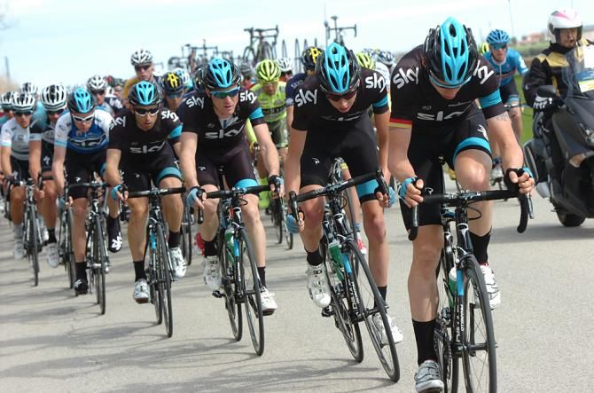 Team Sky works for race leader Chris Froome in Tirreno-Adriatico