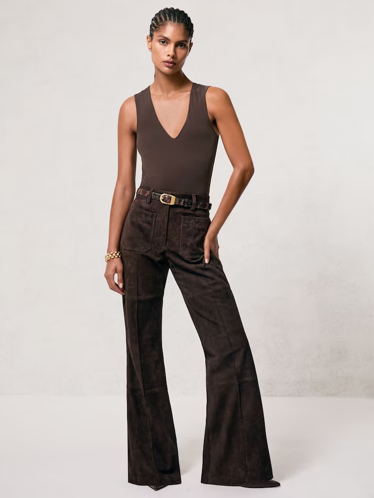 Reiss, Suede High-Rise Flared Trousers