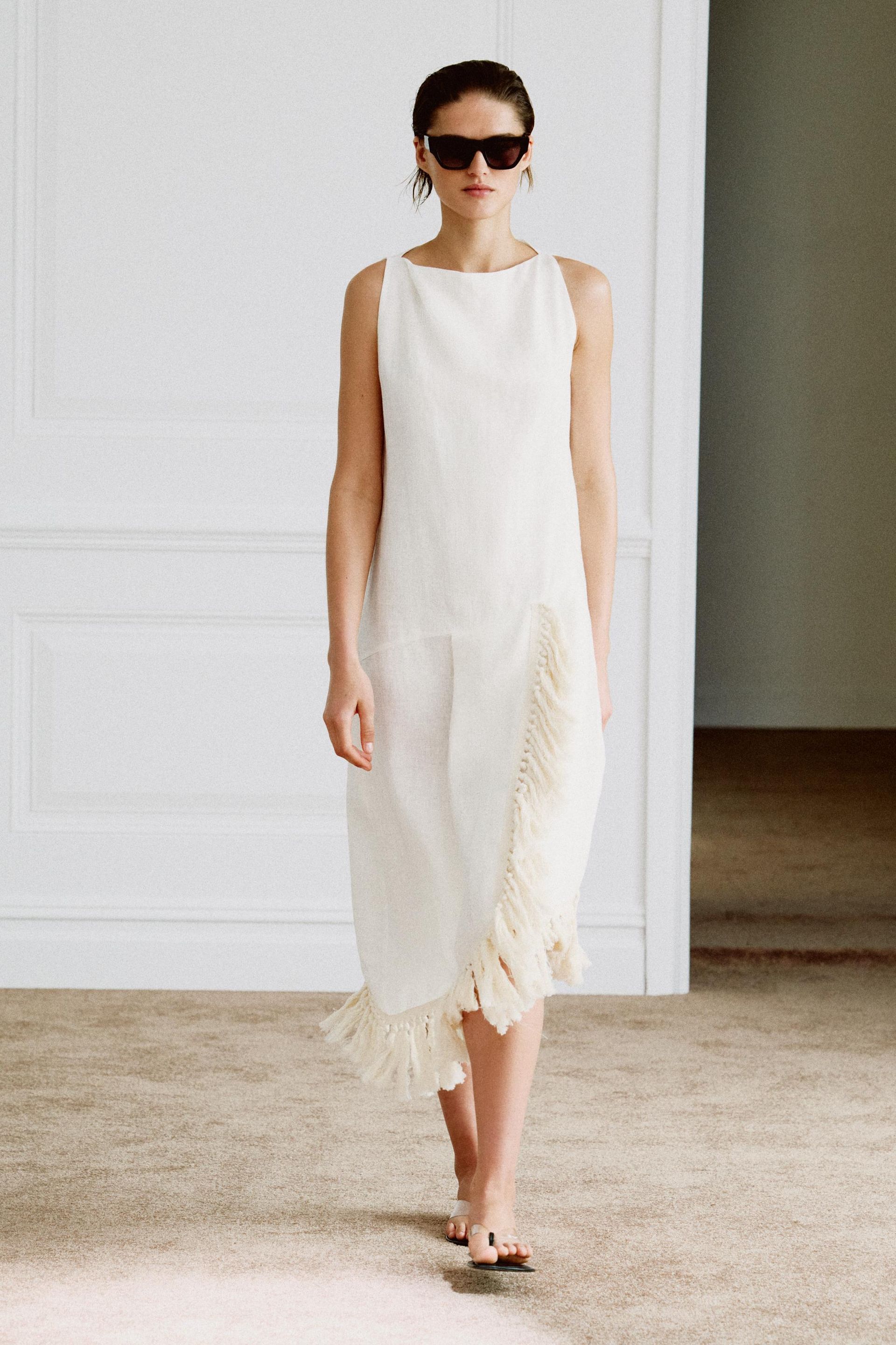 Zw Collection 100% Linen Fringed Dress