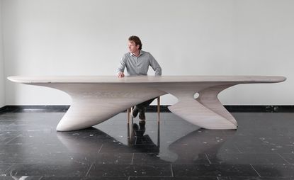 Joseph Walsh photographed in his studio on the family farm in cork, with his new ‘Erosion’ table