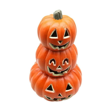 Toopty Halloween Pumpkin Lantern, Light-Up Stacked Jack-O-Lantern Decoration With Happy Ghost Faces for Indoor Outdoor Porch Tabletop Fall and Halloween Display,b