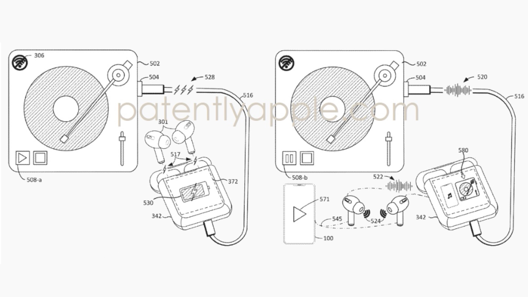 Apple AirPods touchscreen case patent images showing how the case might operate