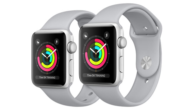 38mm Apple Watch 3 on the left, 42mm on the right (Image Credit: Apple)