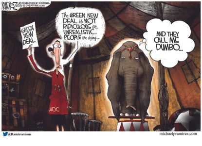 Political Cartoon U.S. Alexandria Ocasio Cortez Green New Deal Dumbo