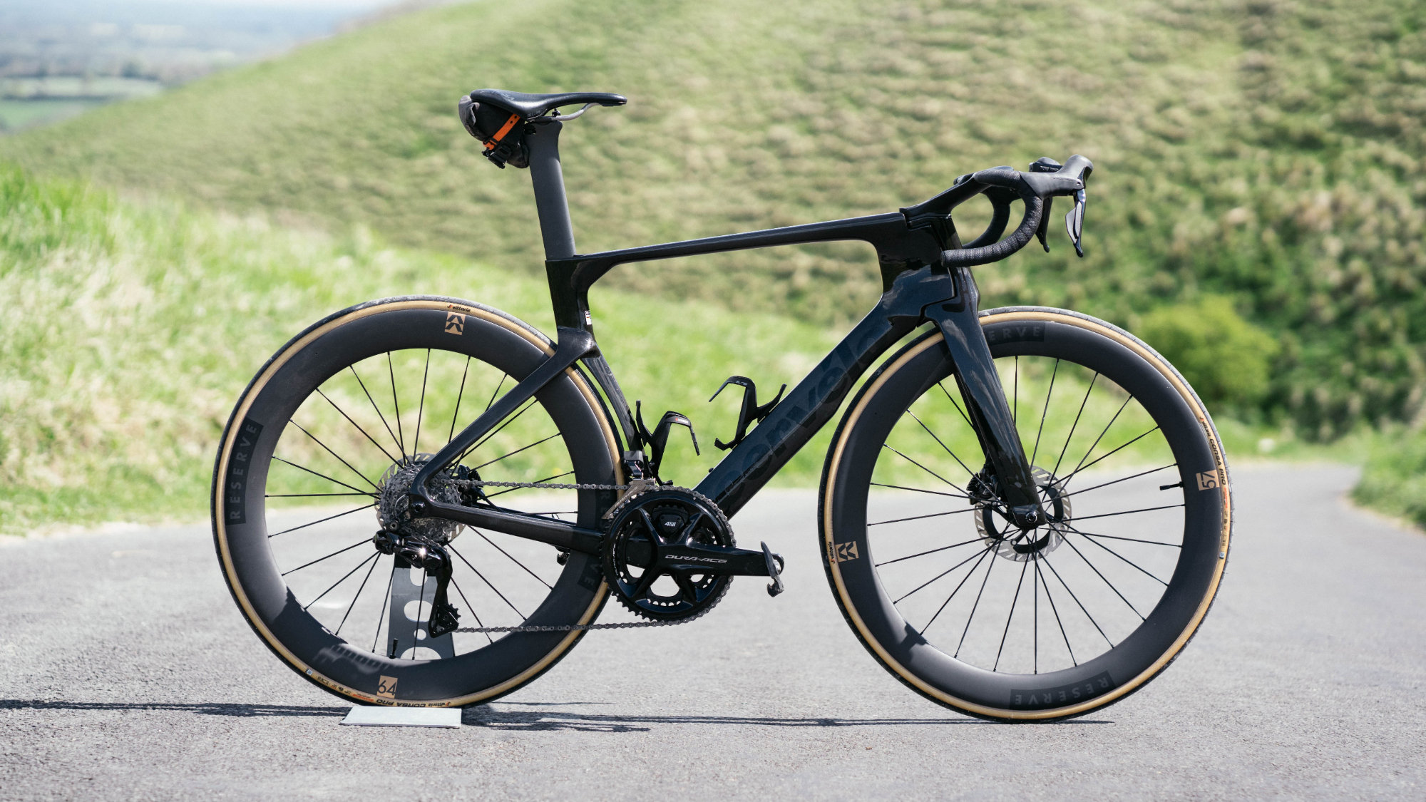 Cervelo S5 seen from the side on a country lane