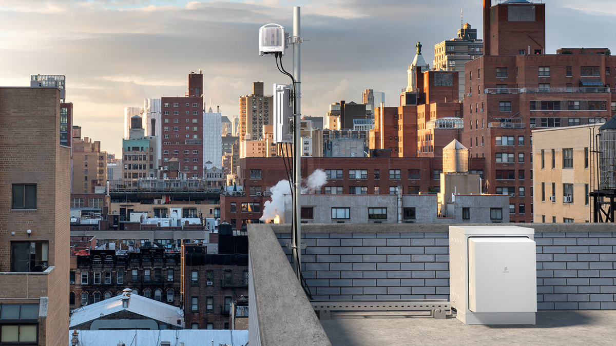 Ericsson radio equipment on a roof.