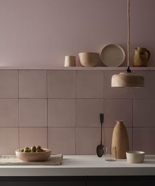 Pink tiled kitchen by Bert & May X Little Greene