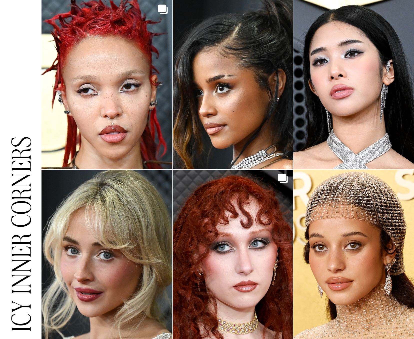 Collage of icy inner corners on the red carpet.