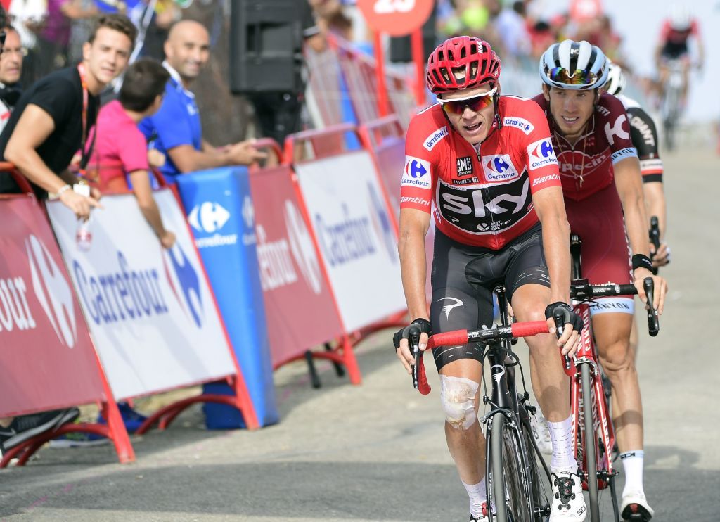 Chris Froome at the finish of the Vuelta a Espa&ntilde;a's 14th stage