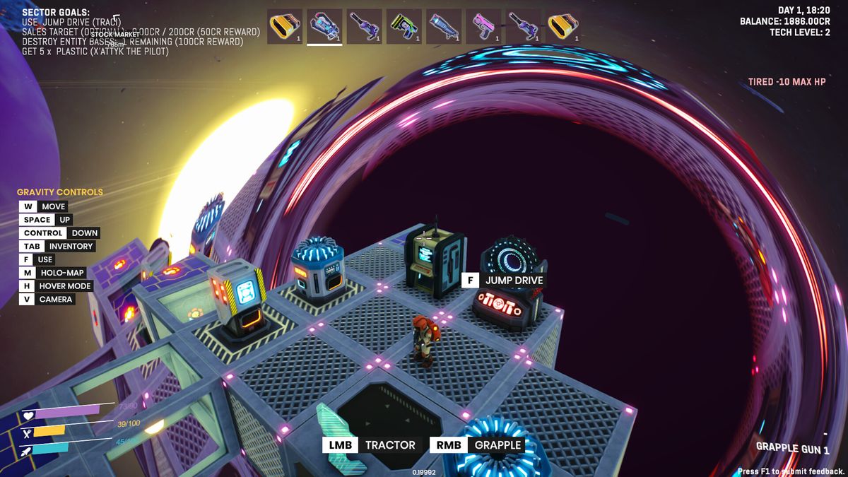 Screenshot of colorful astronaut and environment from Space Trash Scavenger
