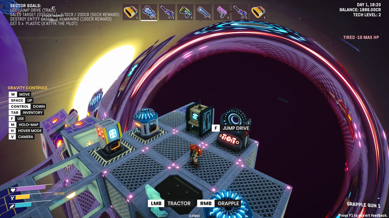 Screenshot of colorful astronaut and environment from Space Trash Scavenger