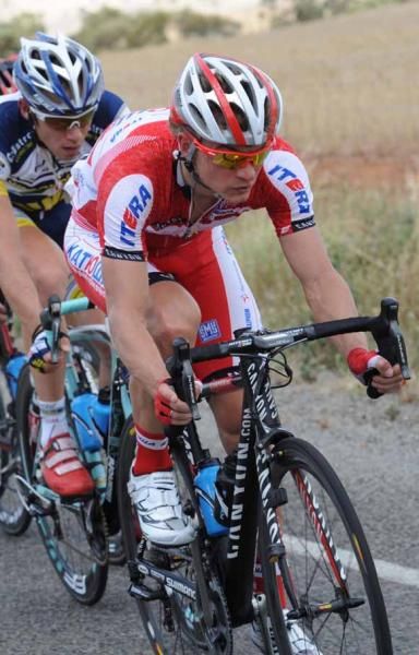 Eduard Vorgonov (Katusha) rides at the front of the break.
