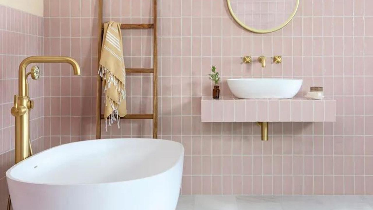 Pink tiled bathroom