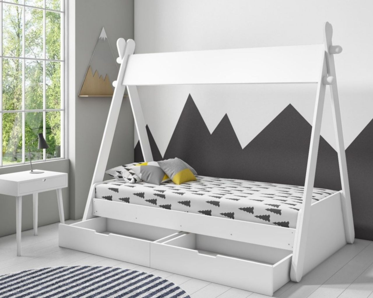 Furniture123 Arlo White Teepee Bed Frame with Pull Out Storage Drawers