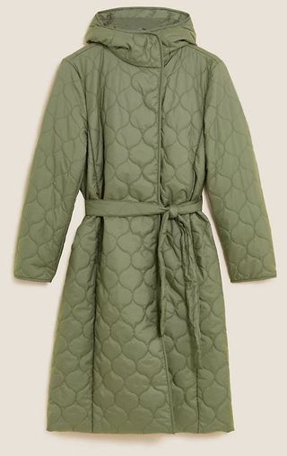 M&S quilted coat in hunter green without a model.