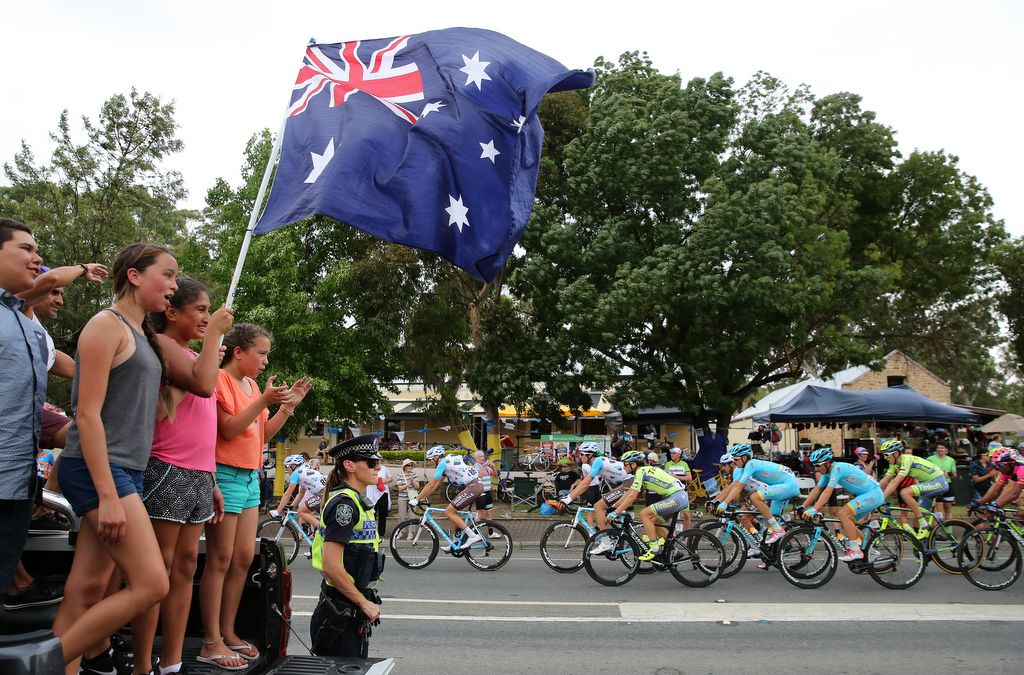 Just in case the riders forget which country they are racing in