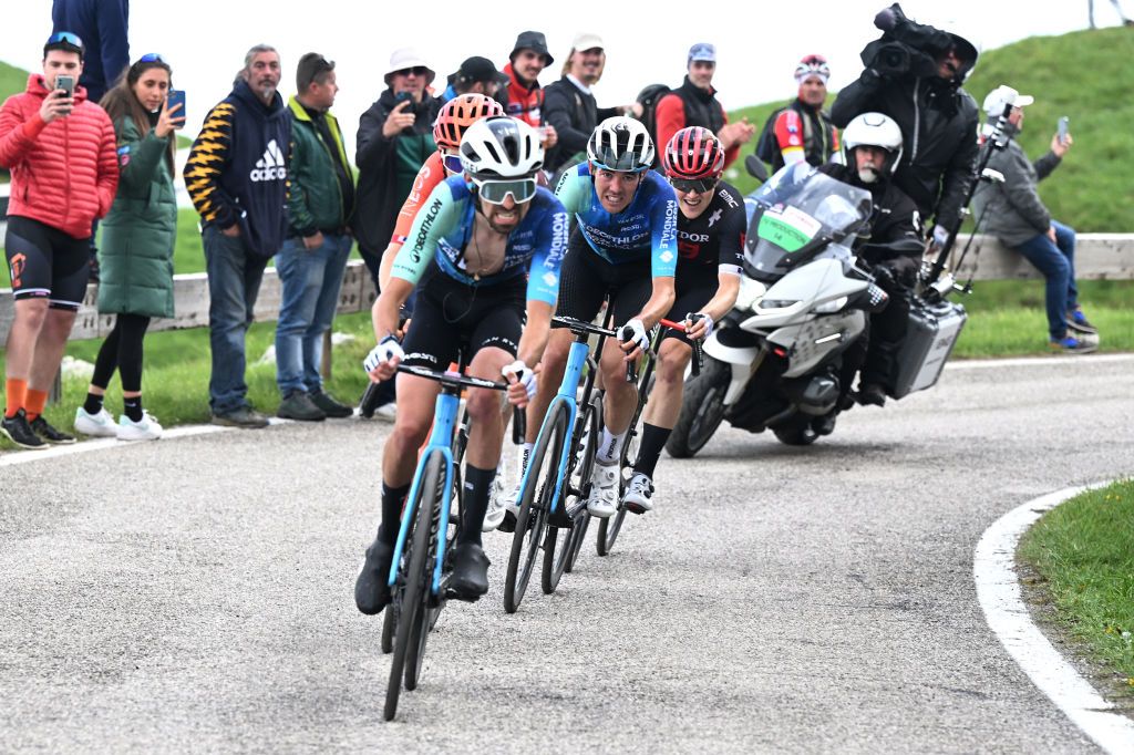 BASSANO DEL GRAPPA ITALY MAY 25 LR Ben OConnor of Australia and Decathlon AG2R La Mondiale Team and Michael Storer of Australia and Tudor Pro Cycling Team compete in the chase group during the 107th Giro dItalia 2024 Stage 20 a 184km stage from Alpago to Bassano del Grappa UCIWT on May 25 2024 in Bassano del Grappa Italy Photo by Tim de WaeleGetty Images
