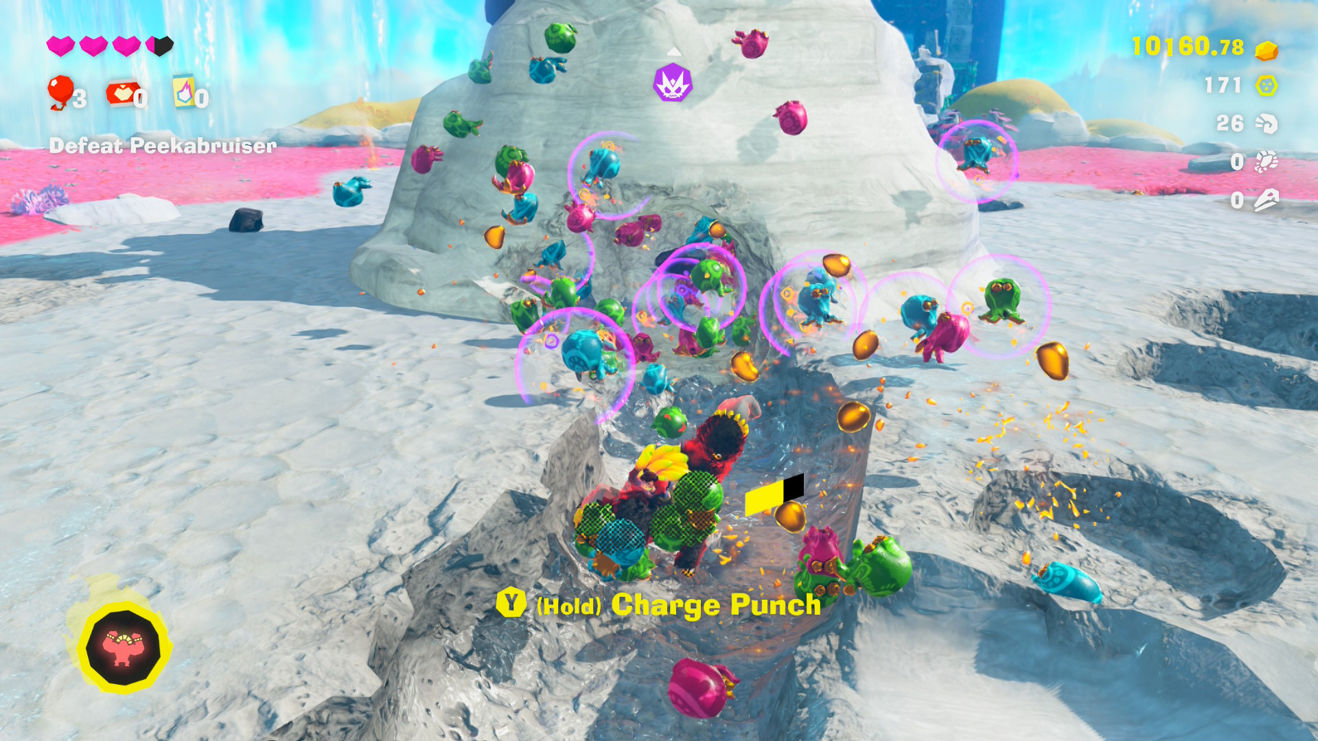Smashing through the world in Donkey Kong Bananza.