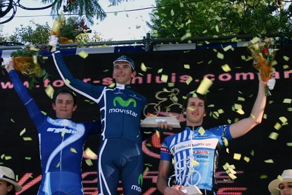 Stage four podium (L-r): Jorge Giacinti (Argentina), Xavier Tondo (Movistar), Scott Zwizanski (UnitedHealthcare)