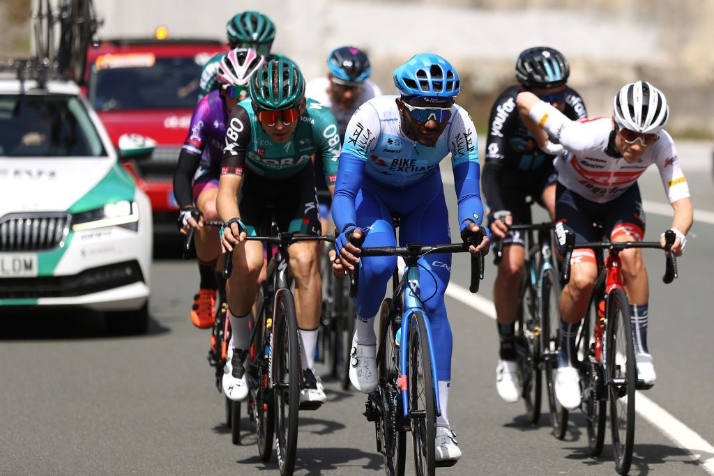 ARRATE SPAIN APRIL 09 Tsgabu Gebremaryam Grmay of Ethiopia and Team BikeExchange Jayco competes in the breakaway during the 61st Itzulia Basque Country 2022 Stage 6 a 1357km stage from Eibar to Arrate itzulia WorldTour on April 09 2022 in Arrate Spain Photo by Gonzalo Arroyo MorenoGetty Images
