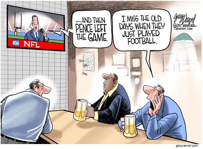 Political cartoon U.S. Mike Pence NFL kneeling national anthem