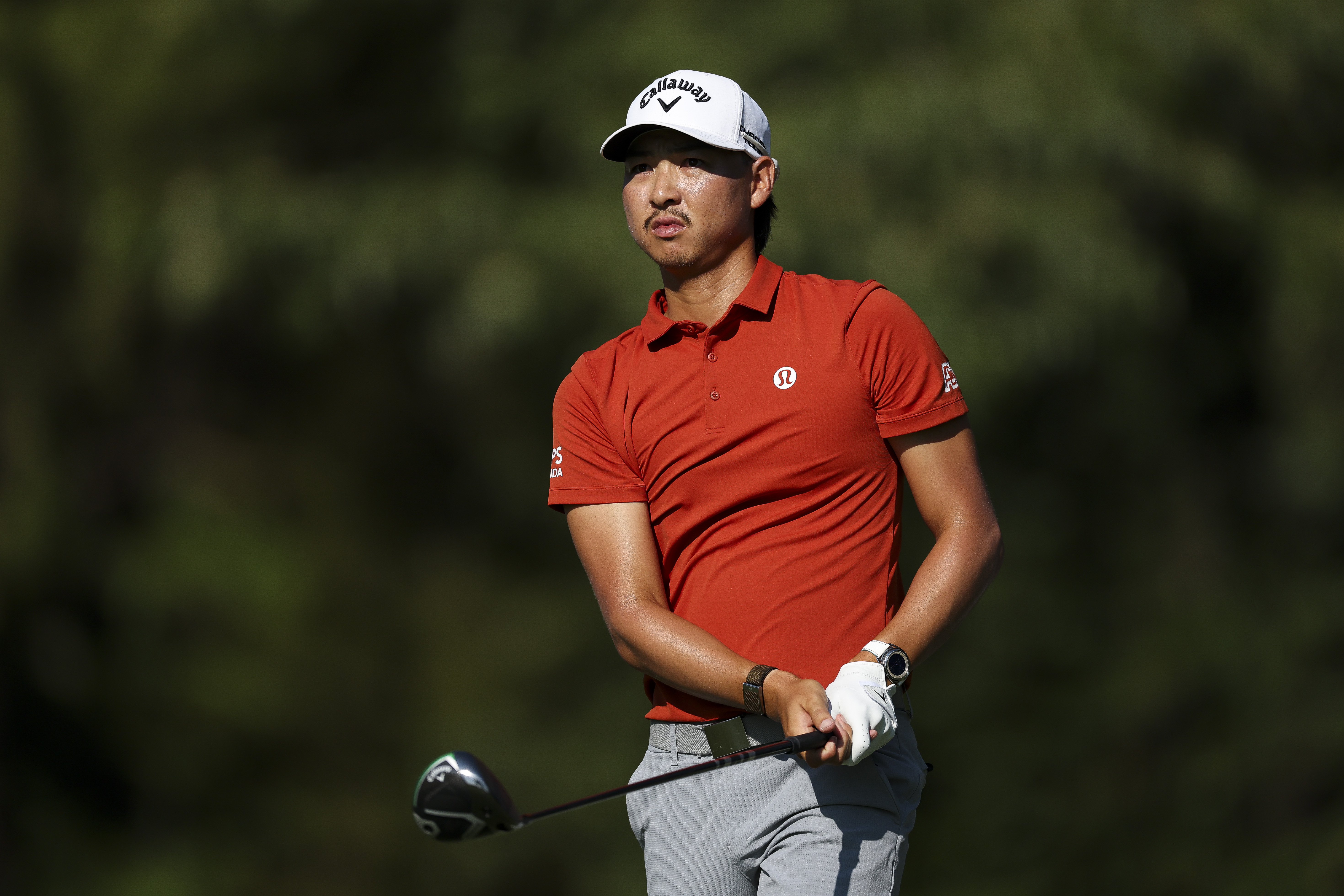 Min Woo Lee hits a driver off the tee